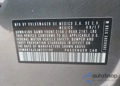 2018 Volkswagen Jetta 1.4T Se/1.4T Wolfsburg Edition z USA, uszkodzony, nr VIN 3VWDB7AJ5JM233198